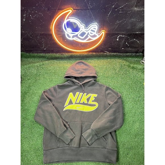 Vintage Y2K Nike Slate Green Big Embroidered Logo Hoodie Mens Size LG Fuzzy Logo - Picture 1 of 5